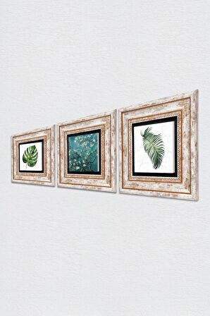 Yaprak, Van Gogh Badem Ağacı Taş Duvar Tablosu Çerçeveli Duvar Dekoru 3 Parça Tablo Seti Wall Art
