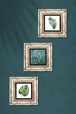 Yaprak, Van Gogh Badem Ağacı Taş Duvar Tablosu Çerçeveli Duvar Dekoru 3 Parça Tablo Seti Wall Art