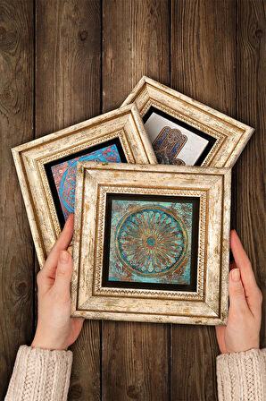 Lotus Çiçeği, Yaşam Çiçeği Taş Duvar Tablosu Çerçeveli Duvar Dekoru 3 Parça Tablo Seti Wall Art