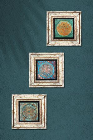 Lotus Çiçeği, Yaşam Çiçeği Taş Duvar Tablosu Çerçeveli Duvar Dekoru 3 Parça Tablo Seti Wall Art