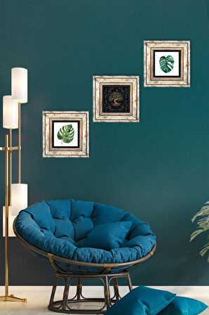 Yaprak, Hayat Ağacı Taş Duvar Tablosu Çerçeveli Duvar Dekoru 3 Parça Tablo Seti Wall Art