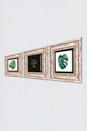 Yaprak, Hayat Ağacı Taş Duvar Tablosu Çerçeveli Duvar Dekoru 3 Parça Tablo Seti Wall Art