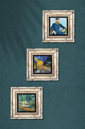Van Gogh Taş Duvar Tablosu Çerçeveli Duvar Dekoru 3 Parça Tablo Seti Wall Art