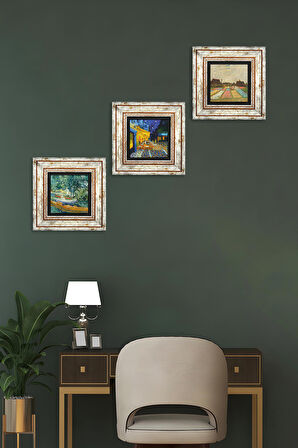 Van Gogh Taş Duvar Tablosu Çerçeveli Duvar Dekoru 3 Parça Tablo Seti Wall Art