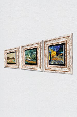Van Gogh Taş Duvar Tablosu Çerçeveli Duvar Dekoru 3 Parça Tablo Seti Wall Art