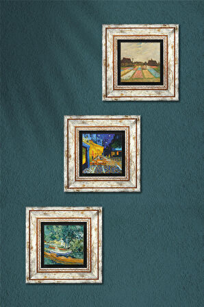 Van Gogh Taş Duvar Tablosu Çerçeveli Duvar Dekoru 3 Parça Tablo Seti Wall Art