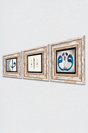 Vav, Elif Taş Duvar Tablosu Çerçeveli Duvar Dekoru 3 Parça Tablo Seti Wall Art