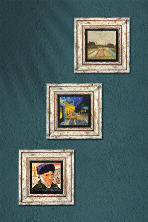 Van Gogh Taş Duvar Tablosu Çerçeveli Duvar Dekoru 3 Parça Tablo Seti Wall Art