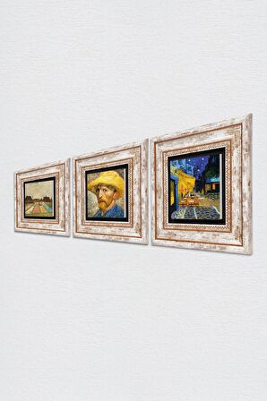 Van Gogh Taş Duvar Tablosu Çerçeveli Duvar Dekoru 3 Parça Tablo Seti Wall Art
