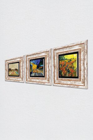 Van Gogh Taş Duvar Tablosu Çerçeveli Duvar Dekoru 3 Parça Tablo Seti Wall Art