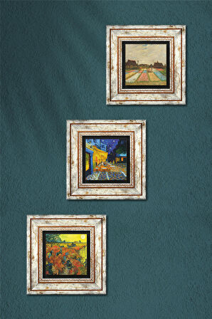 Van Gogh Taş Duvar Tablosu Çerçeveli Duvar Dekoru 3 Parça Tablo Seti Wall Art