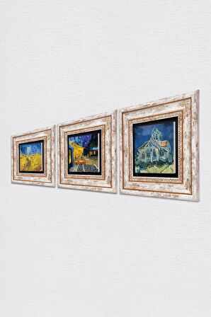 Van Gogh Taş Duvar Tablosu Çerçeveli Duvar Dekoru 3 Parça Tablo Seti Wall Art
