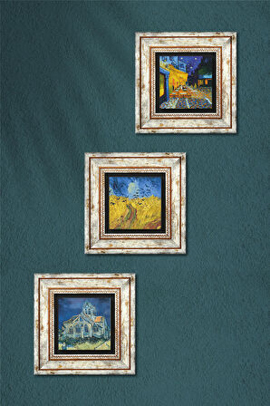 Van Gogh Taş Duvar Tablosu Çerçeveli Duvar Dekoru 3 Parça Tablo Seti Wall Art