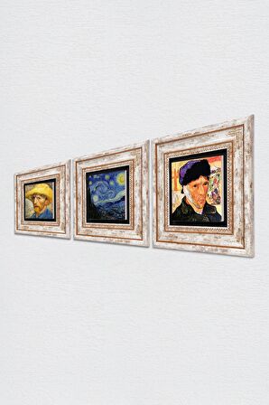 Van Gogh Taş Duvar Tablosu Çerçeveli Duvar Dekoru 3 Parça Tablo Seti Wall Art