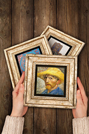 Van Gogh Otoportre, La Berceuse Taş Duvar Tablosu Çerçeveli Duvar Dekoru 3 Parça Tablo Seti Wall Art