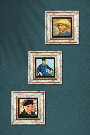 Van Gogh Taş Duvar Tablosu Çerçeveli Duvar Dekoru 3 Parça Tablo Seti Wall Art