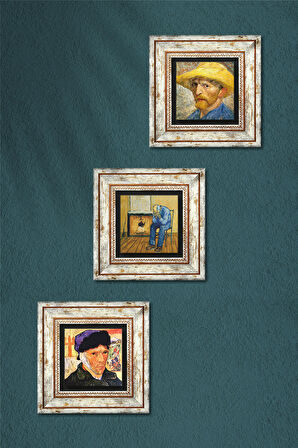 Van Gogh Taş Duvar Tablosu Çerçeveli Duvar Dekoru 3 Parça Tablo Seti Wall Art