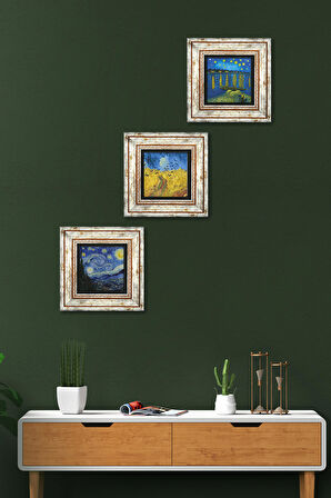 Van Gogh Taş Duvar Tablosu Çerçeveli Duvar Dekoru 3 Parça Tablo Seti Wall Art