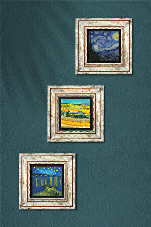 Van Gogh Taş Duvar Tablosu Çerçeveli Duvar Dekoru 3 Parça Tablo Seti Wall Art