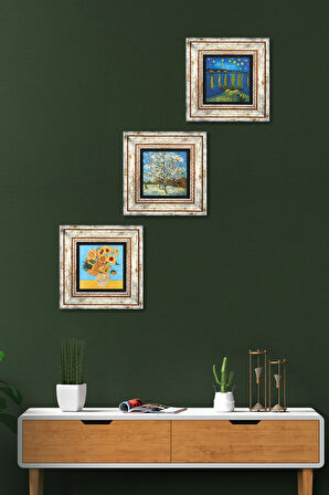 Van Gogh Taş Duvar Tablosu Çerçeveli Duvar Dekoru 3 Parça Tablo Seti Wall Art