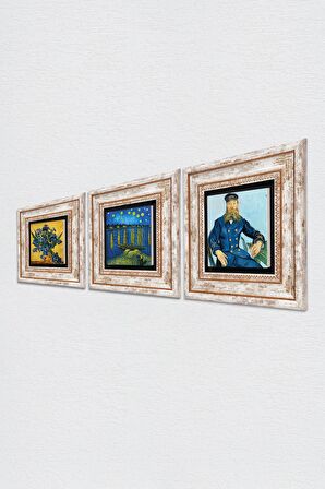 Van Gogh Taş Duvar Tablosu Çerçeveli Duvar Dekoru 3 Parça Tablo Seti Wall Art