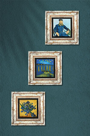 Van Gogh Taş Duvar Tablosu Çerçeveli Duvar Dekoru 3 Parça Tablo Seti Wall Art
