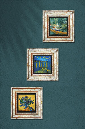 Van Gogh Taş Duvar Tablosu Çerçeveli Duvar Dekoru 3 Parça Tablo Seti Wall Art