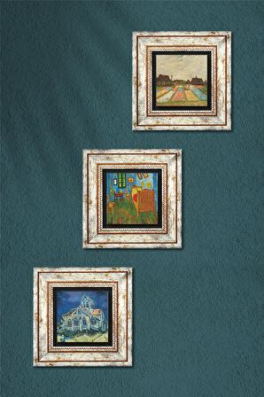 Van Gogh Taş Duvar Tablosu Çerçeveli Duvar Dekoru 3 Parça Tablo Seti Wall Art
