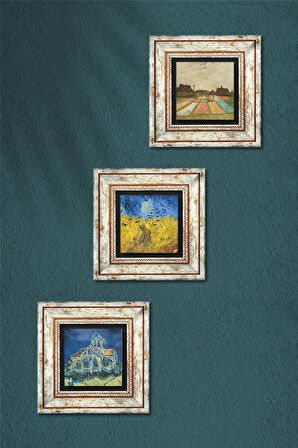 Van Gogh Taş Duvar Tablosu Çerçeveli Duvar Dekoru 3 Parça Tablo Seti Wall Art