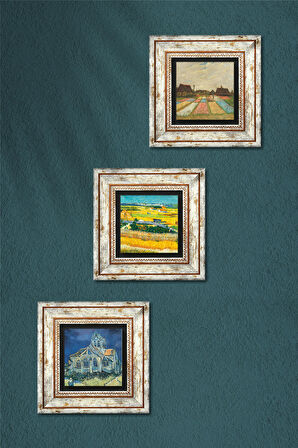 Van Gogh Taş Duvar Tablosu Çerçeveli Duvar Dekoru 3 Parça Tablo Seti Wall Art