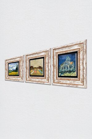 Van Gogh Taş Duvar Tablosu Çerçeveli Duvar Dekoru 3 Parça Tablo Seti Wall Art