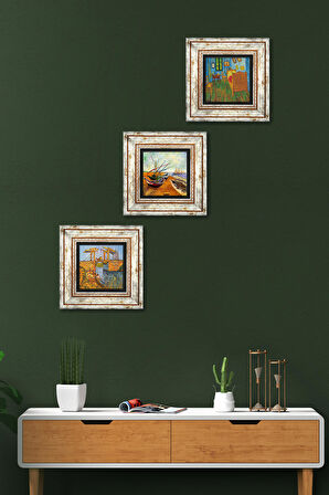 Van Gogh Taş Duvar Tablosu Çerçeveli Duvar Dekoru 3 Parça Tablo Seti Wall Art