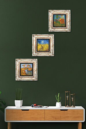 Van Gogh Taş Duvar Tablosu Çerçeveli Duvar Dekoru 3 Parça Tablo Seti Wall Art