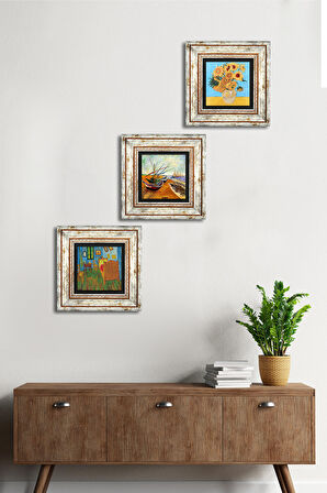 Van Gogh Taş Duvar Tablosu Çerçeveli Duvar Dekoru 3 Parça Tablo Seti Wall Art