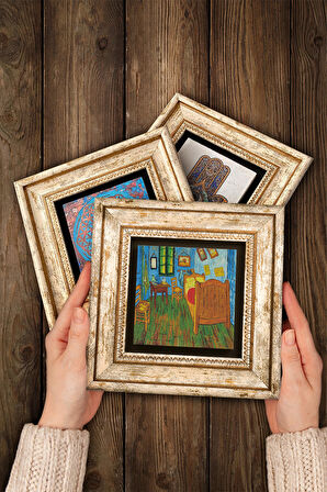 Van Gogh Taş Duvar Tablosu Çerçeveli Duvar Dekoru 3 Parça Tablo Seti Wall Art