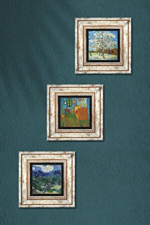 Van Gogh Taş Duvar Tablosu Çerçeveli Duvar Dekoru 3 Parça Tablo Seti Wall Art