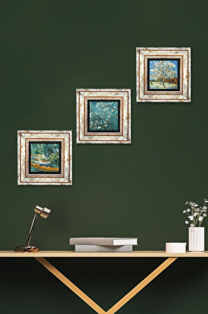 Van Gogh Taş Duvar Tablosu Çerçeveli Duvar Dekoru 3 Parça Tablo Seti Wall Art