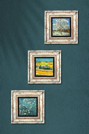Van Gogh Taş Duvar Tablosu Çerçeveli Duvar Dekoru 3 Parça Tablo Seti Wall Art