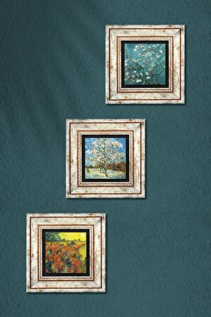 Van Gogh Taş Duvar Tablosu Çerçeveli Duvar Dekoru 3 Parça Tablo Seti Wall Art