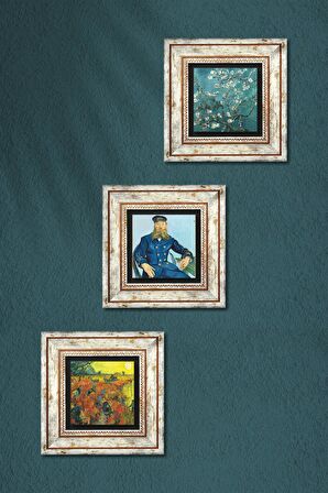 Van Gogh Taş Duvar Tablosu Çerçeveli Duvar Dekoru 3 Parça Tablo Seti Wall Art