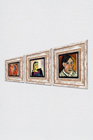Picasso Dora Maar’ın Portresi, Avignonlu Kızlar, Otoportre Taş Duvar Tablosu Çerçeveli Duvar Dekoru 3 Parça Tablo Seti Wall Art