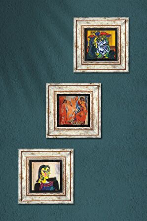 Picasso Ağlayan Kadın, Dora Maar Portresi, Avignonlu Kızlar Taş Duvar Tablosu Çerçeveli Duvar Dekoru 3 Parça Tablo Seti Wall Art