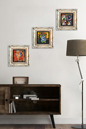 Picasso Taş Duvar Tablosu Çerçeveli Duvar Dekoru 3 Parça Tablo Seti Wall Art