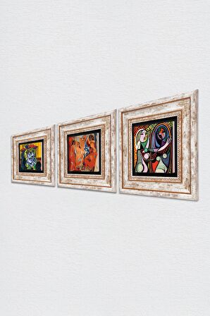Picasso Taş Duvar Tablosu Çerçeveli Duvar Dekoru 3 Parça Tablo Seti Wall Art