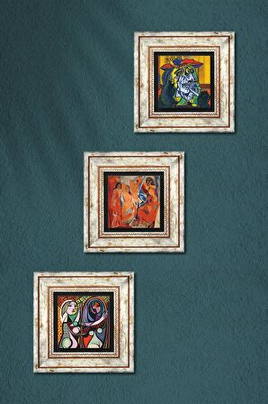 Picasso Taş Duvar Tablosu Çerçeveli Duvar Dekoru 3 Parça Tablo Seti Wall Art