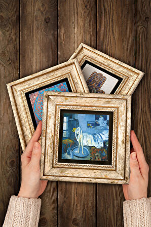 Picasso Dora Maar’ın Portresi, Avignonlu Kızlar, Mavi Oda Taş Duvar Tablosu Çerçeveli Duvar Dekoru 3 Parça Tablo Seti Wall Art