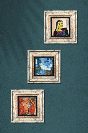 Picasso Dora Maar’ın Portresi, Avignonlu Kızlar, Mavi Oda Taş Duvar Tablosu Çerçeveli Duvar Dekoru 3 Parça Tablo Seti Wall Art