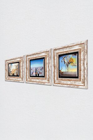 Salvador Dalí Taş Duvar Tablosu Çerçeveli Duvar Dekoru 3 Parça Tablo Seti Wall Art