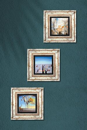 Salvador Dalí Taş Duvar Tablosu Çerçeveli Duvar Dekoru 3 Parça Tablo Seti Wall Art