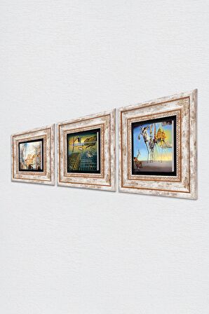 Salvador Dalí Taş Duvar Tablosu Çerçeveli Duvar Dekoru 3 Parça Tablo Seti Wall Art
